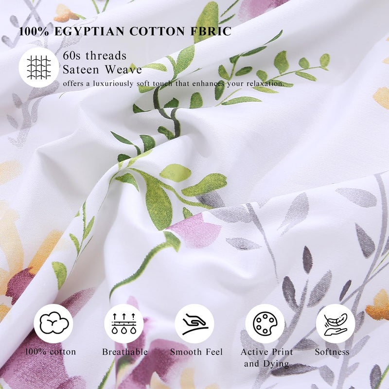 WINLIFE 100% Cotton Pillowcases Garden Floral Printed Pillow Cases Set of 2 Pillow Cover (King Size 20'' x 36'', Lilac) - Image 3
